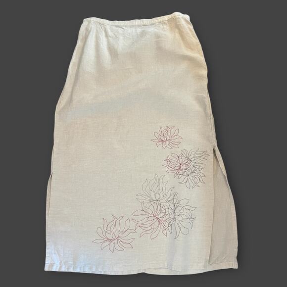 Vintage 90s Cream Linen Midi Skirt Floral Embroidery Venezia Jeans Co Size 14/16 - Picture 1 of 6